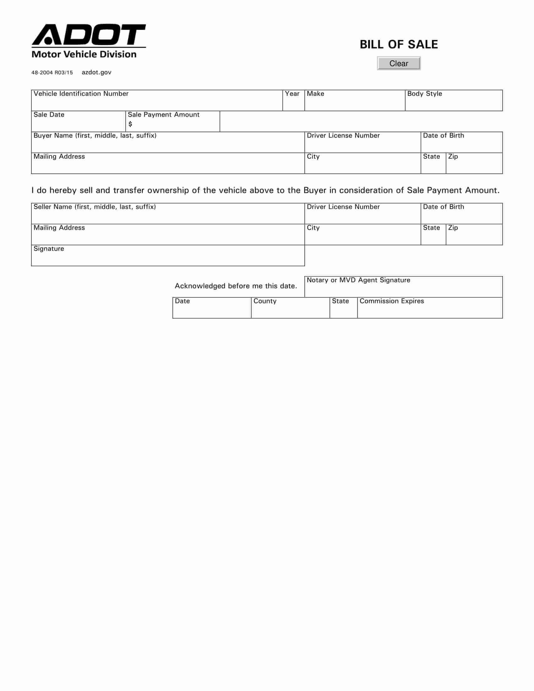 Free Fillable Arizona Vehicle Bill of Sale Form