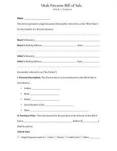 Free Fillable Utah Firearm Bill of Sale Form