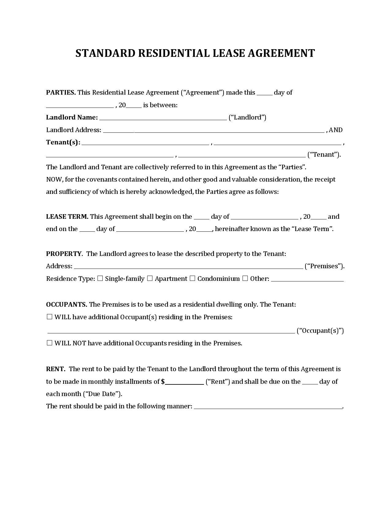 Free Fillable Lease Agreement Form